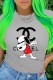 Grey Fashion Street Print Letter O Neck T-Shirts
