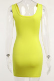Yellow Sexy Solid Patchwork U Neck Pencil Skirt Dresses