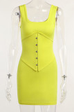 Yellow Sexy Solid Patchwork U Neck Pencil Skirt Dresses