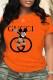 Orange Fashion Street Character Letter O Neck T-Shirts