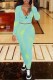 Light Green Fashion Sexy Tie Dye Letter U Neck Long Sleeve Two Pieces