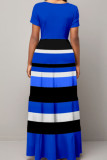 Black Casual Elegant Striped Print Patchwork O Neck A Line Dresses