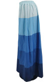Blue Casual Sweet Gradual Change Print Patchwork High Waist Type A Patchwork Bottoms