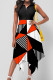 Red Casual Print Patchwork Buckle Turndown Collar Irregular Dress Dresses
