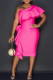 Rose Red Fashion Sexy Solid Patchwork Backless Oblique Collar Evening Dress