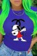 Blue Fashion Street Print Letter O Neck T-Shirts
