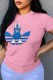 Pink Fashion Street Print Patchwork O Neck T-Shirts