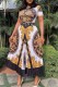 Black Fashion Elegant Print Patchwork O Neck Pleated Dresses