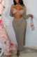 Grey Fashion Sexy Solid Hollowed Out Patchwork Slit O Neck Long Sleeve Dresses