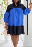 Black Yellow Fashion Casual Solid Patchwork Contrast V Neck Long Sleeve Dresses