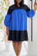 Blue Black Fashion Casual Solid Patchwork Contrast V Neck Long Sleeve Dresses