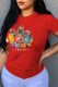 Red Fashion Street Print Patchwork O Neck T-Shirts