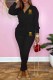 Black Fashion Casual Print Patchwork Letter V Neck Jumpsuits