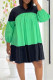Black Green Fashion Casual Solid Patchwork Contrast V Neck Long Sleeve Dresses