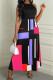 Rose Red Casual Color Lump Print Patchwork O Neck A Line Dresses