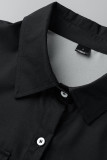 Black Casual Print Patchwork Buckle Turndown Collar Shirt Dress Dresses