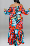 Red Casual Print Patchwork Off the Shoulder Long Sleeve Two Pieces