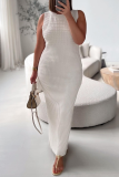 Cream White Fashion Casual Solid Patchwork O Neck Sleeveless Dress