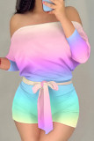 Colour Fashion Casual Gradual Change Print Backless Off the Shoulder Regular Romper