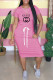 Pink Fashion Casual Print Letter O Neck One Step Skirt Dresses