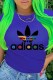 Blue Fashion Street Print Letter O Neck T-Shirts