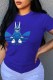 Blue Fashion Street Print Patchwork O Neck T-Shirts