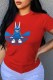Red Fashion Street Print Patchwork O Neck T-Shirts