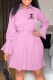 Pink Fashion Casual Print Patchwork Turndown Collar Shirt Dress Dresses