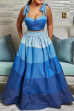 Blue Casual Sweet Gradual Change Print Patchwork High Waist Type A Patchwork Bottoms