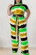 Yellow Casual Striped Print Tie Dye Bandage Patchwork O Neck Plus Size Two Pieces