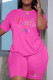 Rose Red Fashion Casual Letter Hot Drilling Patchwork O Neck Short Sleeve Plus Size Two Pieces