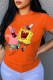 Orange Fashion Street Character Patchwork O Neck T-Shirts
