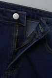 Light Blue Fashion Casual Solid Bandage High Waist Skinny Denim Jeans