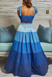 Blue Casual Sweet Gradual Change Print Patchwork High Waist Type A Patchwork Bottoms