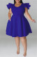 Blue Fashion Casual Solid Patchwork O Neck Short Sleeve Dress Plus Size Dresses