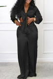 Pink Sexy Solid Patchwork Knotted Turndown Collar Long Sleeve Two Pieces