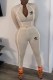 Khaki Fashion Casual Print Patchwork Zipper Collar Long Sleeve Two Pieces