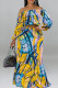 Yellow Casual Print Patchwork Off the Shoulder Long Sleeve Two Pieces