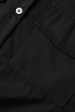 Black Casual Print Patchwork Buckle Turndown Collar Shirt Dress Dresses
