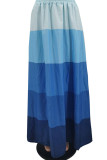 Blue Casual Sweet Gradual Change Print Patchwork High Waist Type A Patchwork Bottoms