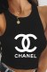 Black Fashion Street Print Letter O Neck Tops