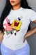 White Fashion Street Character Patchwork O Neck T-Shirts
