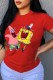 Red Fashion Street Character Patchwork O Neck T-Shirts