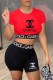 Red Fashion Casual Print Patchwork Letter O Neck Short Sleeve Two Pieces