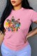 Pink Fashion Street Print Patchwork O Neck T-Shirts