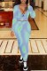Blue Fashion Sexy Tie Dye Letter U Neck Long Sleeve Two Pieces
