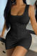 Black Sexy Solid Patchwork U Neck Pencil Skirt Dresses