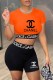 Orange Fashion Casual Print Patchwork Letter O Neck Short Sleeve Two Pieces