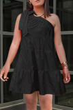 Black Sexy Casual Solid Bandage Backless Oblique Collar Sleeveless Dress