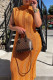 Orange Fashion Casual Solid Patchwork Half A Turtleneck Sleeveless Dress